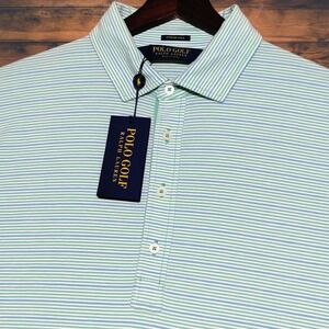 New Polo Ralph Lauren‎ Golf Mens MEDIUM Stretch Lisle Polo Blue Green Striped